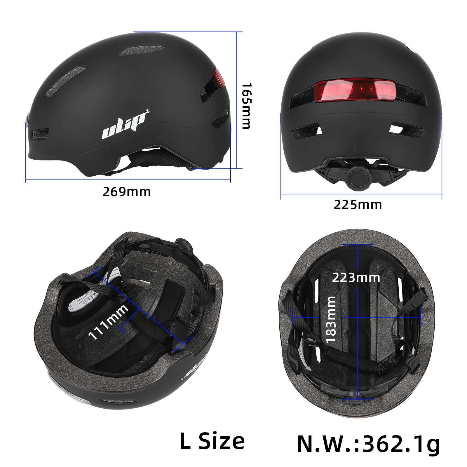 Ulip შავი L ზომის U002 ჩაფხუტი ნათურით [124]