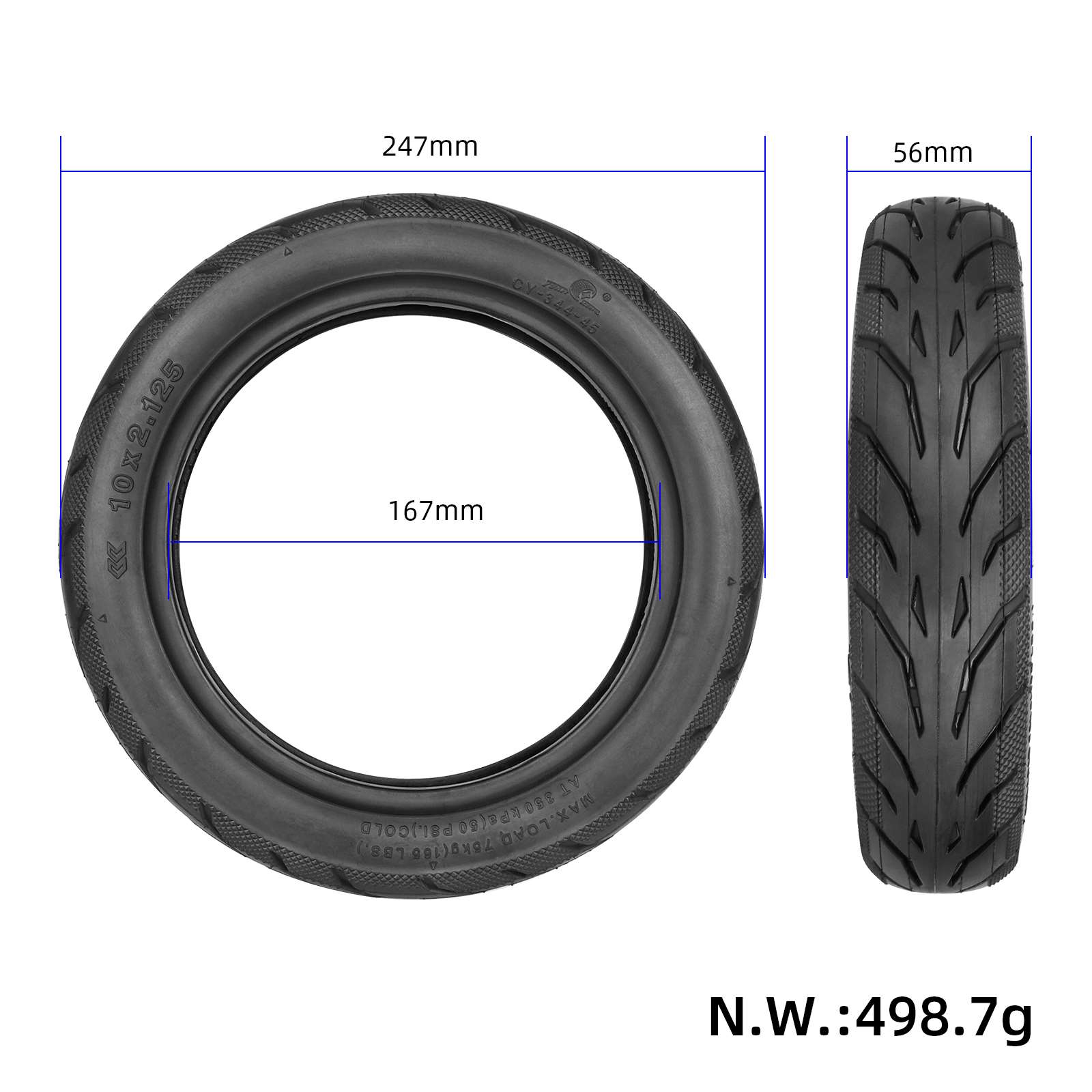 Tire - 54/80-6.5, 10x2.125, Ø250x54mm - Yuanxing [471]