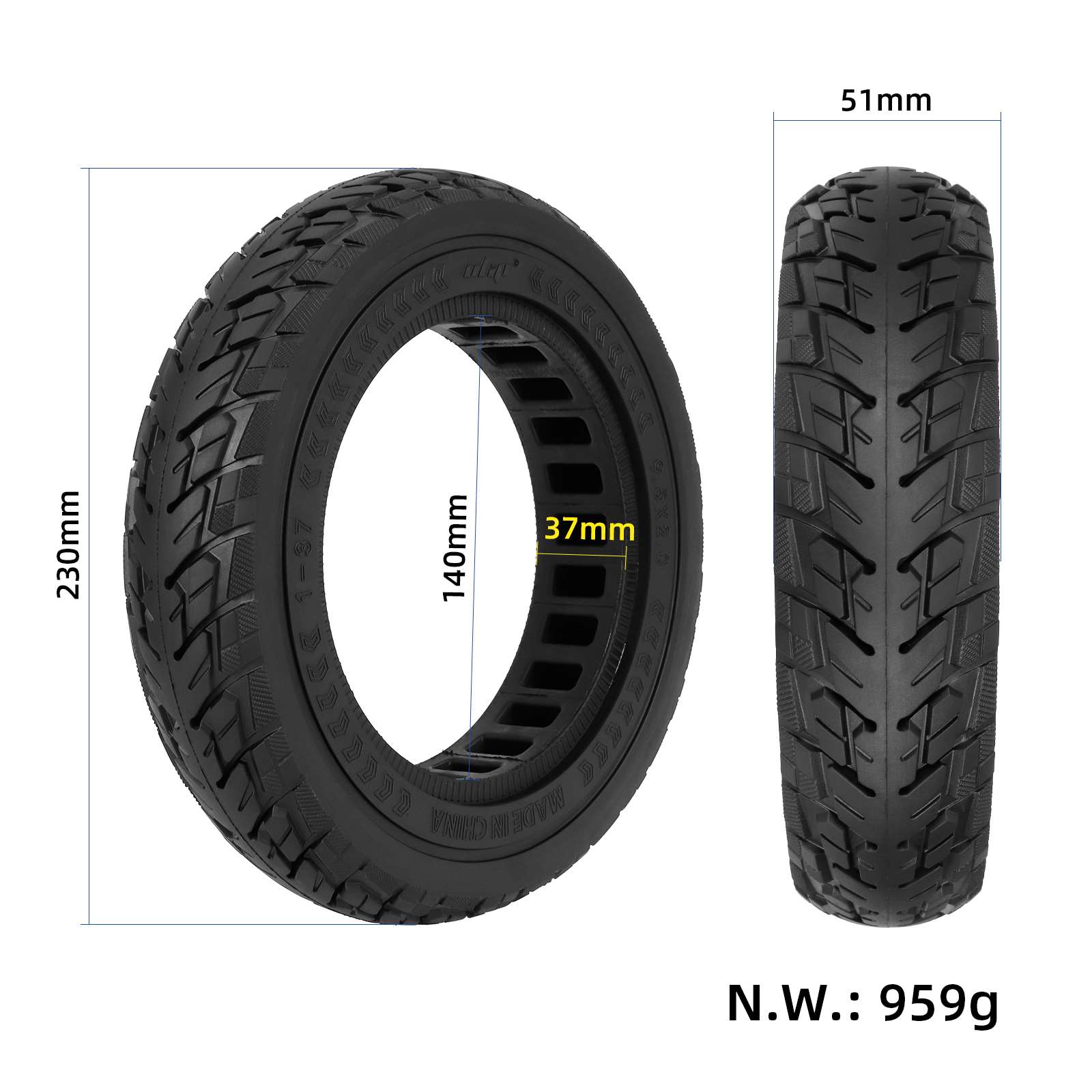 Tire - 50/75-6.1, [9.5x2.0], Ø245×50mm ULIP solid tire 8.5 inch scooters [475]